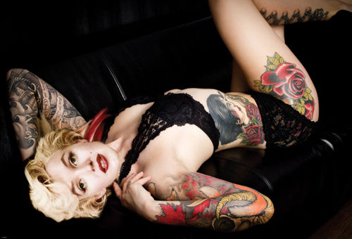 Framed Art Marilyn: Tattoos (Black Couch) 12 x 18
