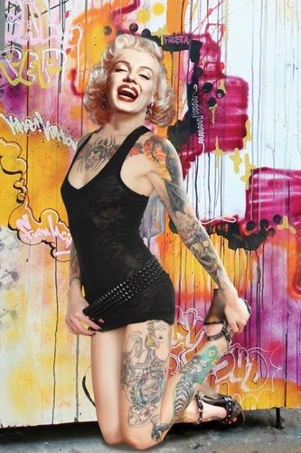 Framed Art Marilyn: Tattoos (Graffiti Wall) 18 x 12