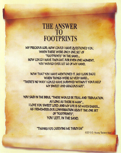 Framed Art The Answer to Footprints (Scroll) by Batteryman | 10 x 8