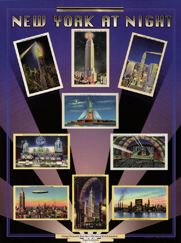 Framed Art New York at Night: Vintage Postcards by Andy Hickes