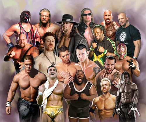 Framed Art Wresting Superstars by Wishum Gregory | 24 x 20