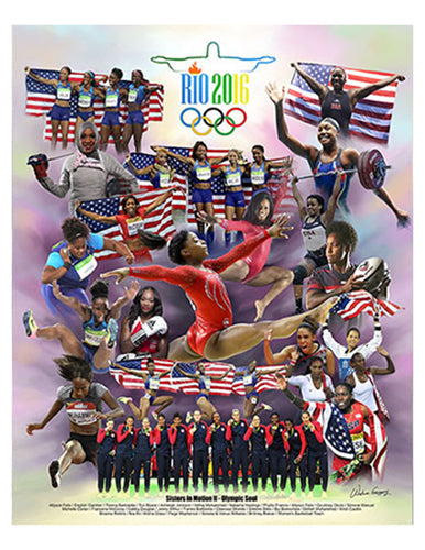 Framed Art Sisters in Motion II: Olympic Soul (Rio 2016) by Wishum Gregory