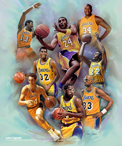 Framed Art Laker Legends by Wishum Gregory | 11 x 8 ½