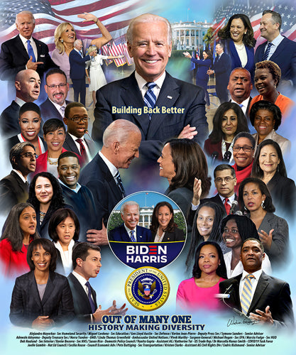 Framed Art Biden/Harris: Out of Many One – History Making Diversity by Wishum ...