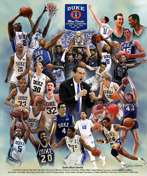 Framed Art Duke Blue Devils by Wishum Gregory | 11 x 8 ½