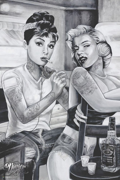 Framed Art Marilyn Monroe & Audrey Hepburn: Tattoo by James Danger Harvey