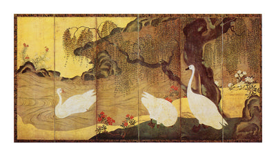 Framed Art Swans and Willow Trees 28 3/4 x 40