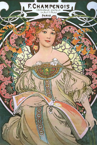 Framed Art F. Champenois, 1897 (Reverie) by Alphonse Mucha | 36 x 24