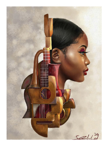 Framed Art Mahogany Strings by Salaam Muhammad | 23 x 17