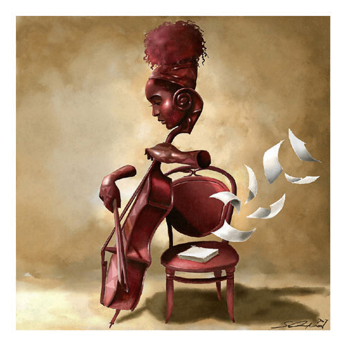 Framed Art The Solo Cellist by Salaam Muhammad | 22 x 22
