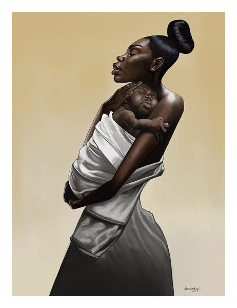 Framed Art Mother and Child by Manasseh Johnson Sr. | 26 x 20