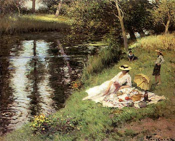 Picnic on the River Bank by Fernand Toussaint | 22 x 25 Fine Art Print