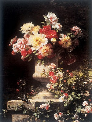 Peonies and Roses by Louis Marie Lemaire | 24 x 18 Fine Art Print