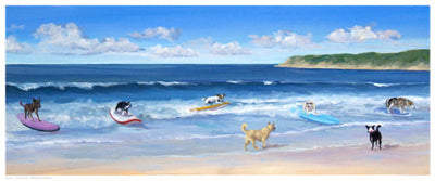 Hot Dogs Surf by Carol Saxe | 8 1/2 x 20 1/2 Fine Art Print