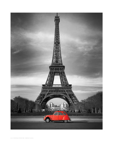 Retro Red and the Eiffel Tower Wall Art | 17 x 13 1/2 Fine Art Print