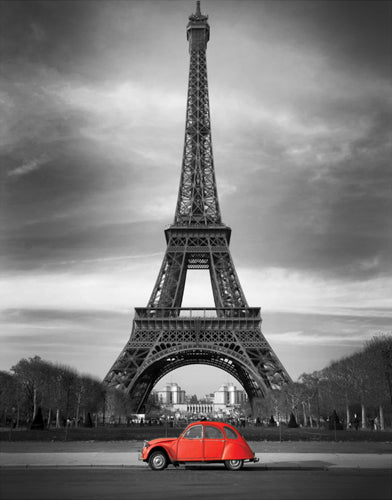 Retro Red and the Eiffel Tower Wall Art | 36 x 24 Fine Art Print