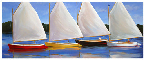 Framed Art Colored Catboats by Carol Saxe | 8 ½ x 20 ½