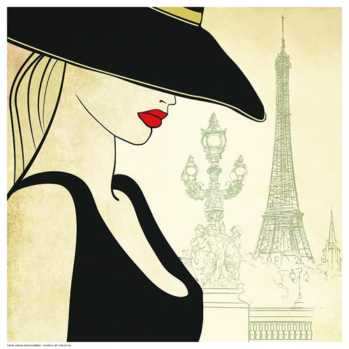 Woman on Paris Bridge Wall Art | 12 ½ x 12 ½ Fine Art Print