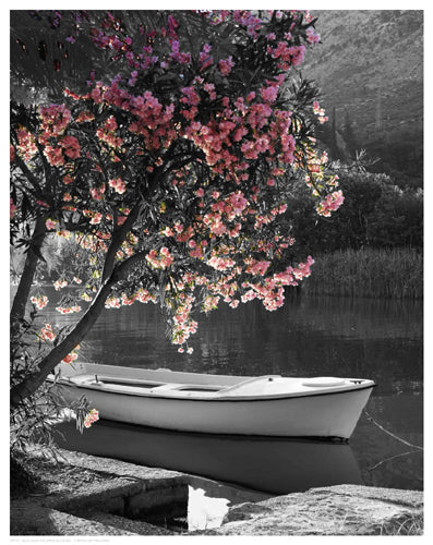 Framed Art Boat Under the Spring Blossoms 14 1/2 x 11 1/2