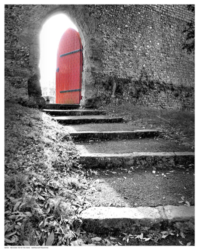 Red Door Top of the Stairs Wall Art | 14 1/2 x 11 1/2 Fine Art Print