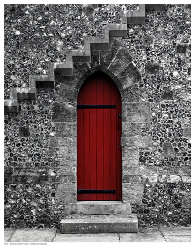 Red Door Under the Stairs Wall Art | 10 ½ x 8 ½ Fine Art Print