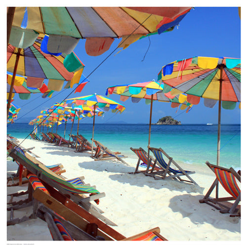 Framed Art Parasols on a Tropic Isle II by Mosin | 19 x 19