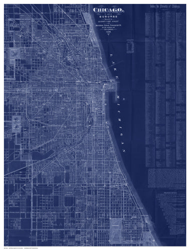 Framed Art Antique Map of Chicago (blue) by Blanchard | 16 ½ x 12 ½