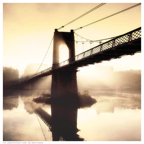 Framed Art Footbridge in the Setting Sun by P. Frederic | 12 ½ x 12 ½