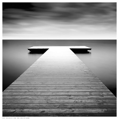 Framed Art Idyllic Lake Jetty by H. Biebel | 12 ½ x 12 ½
