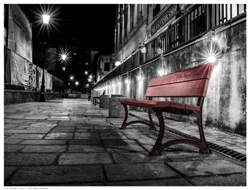 Framed Art Night Bench (Color) by L. Outchill | 12 ½ x 16 ½