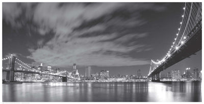 Brooklyn and Manhattan Bridge at Night II Wall Art | 12 1/2 x 24 1/2
