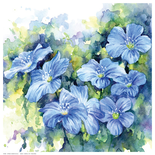 Spring Flowers in Blue Wall Art | 12 ½ x 12 ½ Fine Art Print