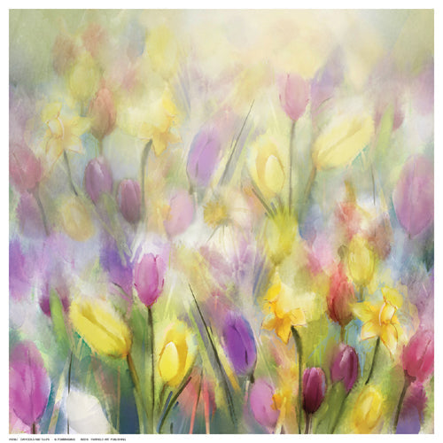 Framed Art Daffodils and Tulips by N. Pommingmas | 12 ½ x 12 ½