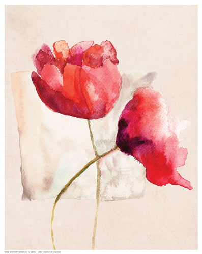 Retro Poppy Watercolor by R. Jersova | 14 ½ x 11 ½ Fine Art Print