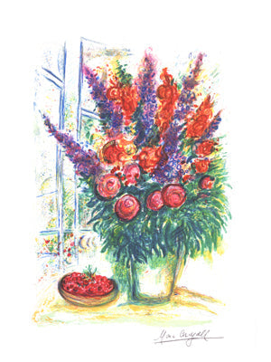Framed Art Bouquet with Bowl of Cherries by Marc Chagall | 24 x 18