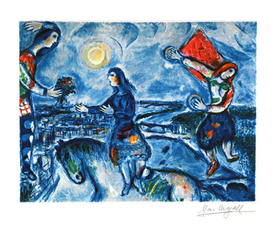 Framed Art Lovers Over Paris by Marc Chagall | 18 x 24