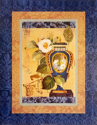 Framed Art Porcelain Vase with Period Botanical Accents II by Elizabeth King B...