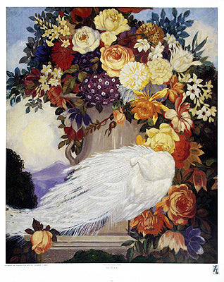 White Peacock & Flowers by Jessie Arms Botke | 32 x 25 1/2 Fine Art Print