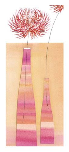 Stripy Vase and Chrysanthemum by Nicola Gregory | 19 3/4 x 9 Fine Art Print