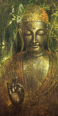 Framed Art Buddah In Green I by Wei Ying-Wu | 19 3/4 x 9