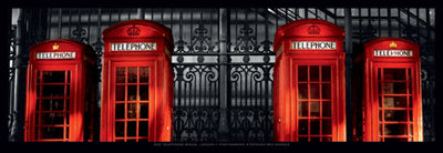 Framed Art Red Telephone Boxes by Stéphane Rey-Gorrez | 13 x 37