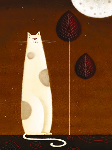 Feline and Two Leaves by Jo Parry | 19 3/4 x 15 3/4 Fine Art Print