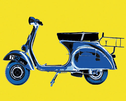 Framed Art Vespa in Yellow by Myrjam Tell | 15 3/4 x 19 3/4