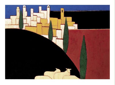 San Gimignano with Sheep by Eithne Donne | 11 3/4 x 15 3/4 Fine Art Print