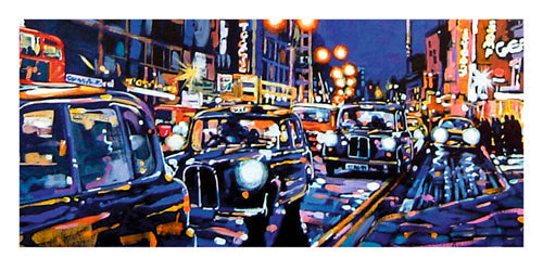 Framed Art Black Cabs, London by Roy Avis | 19 3/4 x 39 1/2