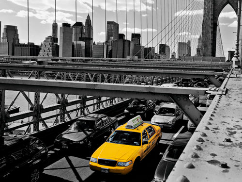 Yellow Cab on Brooklyn Bridge by Henri Silberman | 23 1/2 x 31 1/2 