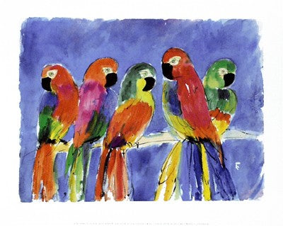 Parrots on Blue by Robin | 9 1/2 x 11 3/4 Fine Art Print
