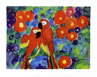 Parrots with Flowers by Robin | 9 1/2 x 11 3/4 Fine Art Print