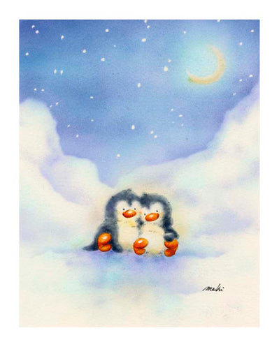Framed Art Little Penguins by Makiko | 11 3/4 x 9 1/2