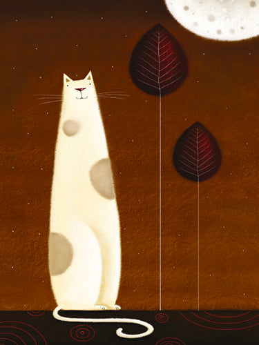 Feline and Two Leaves by Jo Parry | 11 3/4 x 9 1/2 Fine Art Print